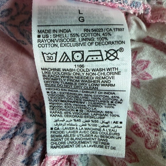 Old Navy Pink Blue Floral Boho Puff Sleeve Mini Swing Dress Tie Neck Large - Picture 7 of 8